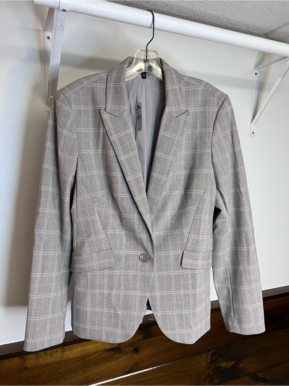 NWT Express Women's Gray Plaid Single-Button Blazer- 14
